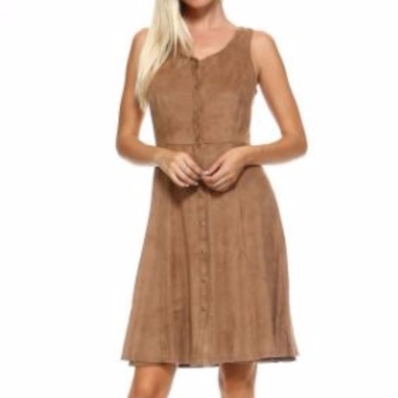 marcelle margaux Dresses & Skirts - Button Down Camel Suede Sleeveless Midi Dress  NWT